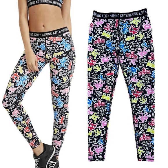 KEITH HARING X FOREVER 21 Black Graphic Print Leggings Womens Size XS ~ RARE - Picture 1 of 7